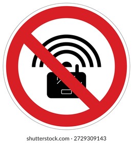 A clear universal sign prohibiting wireless signal transmission, suitable for hospitals, theaters, or other areas requiring silence and focus.