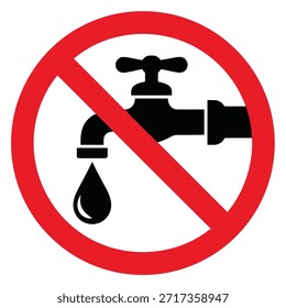 Una clara señal de advertencia universal que indica que no se usa agua o se restringe el acceso al agua del grifo