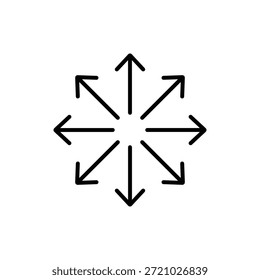 Un gráfico de Vector claro que representa ocho flechas distintas que se despliegan de un solo origen, ilustrando conceptos de expansión, elección y distribución generalizada.