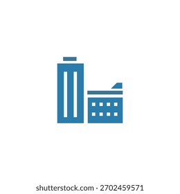 Un ícono de Vector claro de un edificio usa color azul.