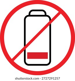 Un ícono de Vector claro que ilustra una pila prohibida o prohibida con una señal de advertencia de nivel de Recargo bajo