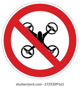 Ein klares Vektorsymbol, das Drohnenflüge verbietet, die häufig in Parks, Privatgrundstücken oder Flugverbotszonen zu sehen sind. Geeignet für öffentliche Bekanntmachungen.
