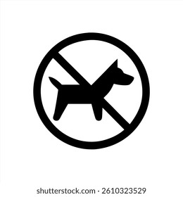A clear vector illustration depicting a no dogs allowed sign featuring a silhouette of a dog within a circle and a diagonal line crossing through it. Suitable for various signage needs.