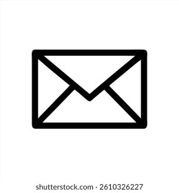 A clear vector illustration depicts a classic envelope shape with a flap, outlined in bold black against a plain white background. The design is minimalistic, focusing on the envelopes features.
