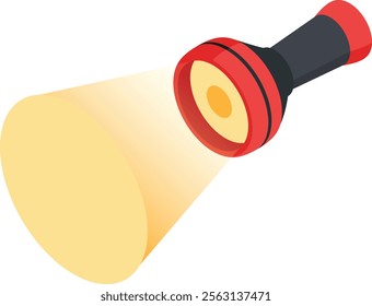 A clear vector illustration of a flashlight emitting a bright beam of light. Useful for safety, camping, and various other design projects.