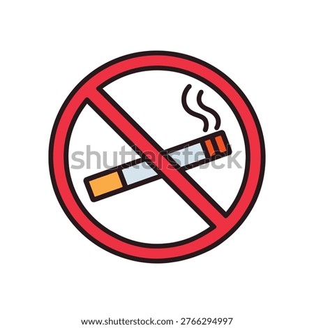 A clear vector illustration of a no smoking sign, featuring a cigarette icon crossed out with a red prohibition symbol. Ideal for public health campaigns, indoor signage, and regulatory information.