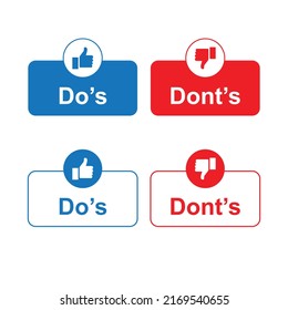 Clear Vector Illustration Set of "Do's" and "Don'ts" Labels with Prominent Check Mark and Cross Symbols for Guidance and Instructions