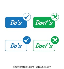 Clear Vector Illustration Set of "Do's" and "Don'ts" Labels with Prominent Check Mark and Cross Symbols for Guidance and Instructions