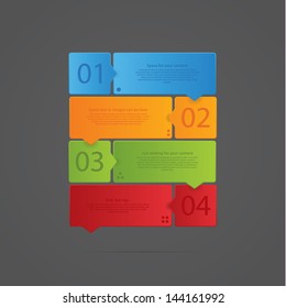 Clear vector template. Four choices, steps, variations in different colors. Template with much space for content.