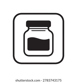 A clear and versatile black silhouette icon of a jar filled with liquid, encased in a stylish rounded square border, perfect for various digital and print applications.