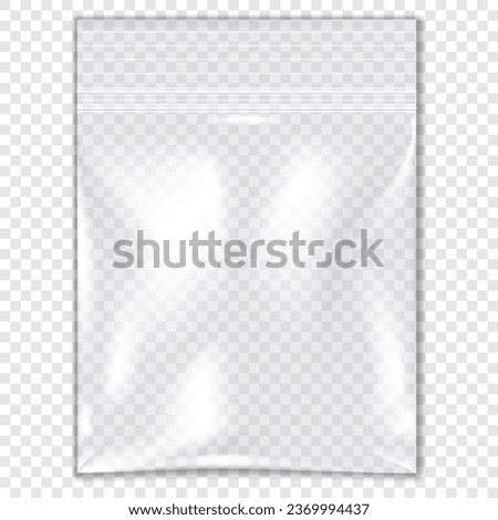 Clear vinyl double zipper pouch on transparent background vector mockup. Plastic bag with strong zip lock mock-up. PVC envelope sleeve ziplock package template