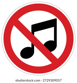Una imagen clara que indica la prohibición de reproducir música o hacer ruidos fuertes. Ideal para Bibliotecas, hospitales o áreas que requieren silencio.