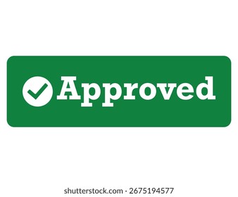 Um indicador visual claro de aprovação e aceitação com um botão verde com uma marca de seleção branca e a palavra Approved, perfeito para uso em interfaces digitais e mensagens de confirmação.