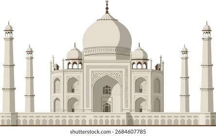 A clear visual representation of the Taj Mahal's grand architecture and detailed stonework