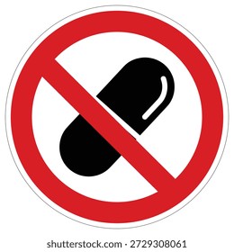 A clear visual symbol indicating that pills or medication are not permitted in certain environments for safety reasons.