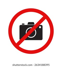A clear visual warning of photography restriction, featuring a black camera icon crossed out with a red line. Perfect for use in museums, galleries, and sensitive areas.