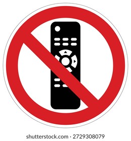 A clear warning symbol featuring a remote control icon crossed out by a red circle, indicating restricted use of electronic devices or technology.