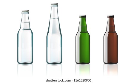 Clear Water Or Beer Glass Bottles Set Isolated On White. EPS10 Vector