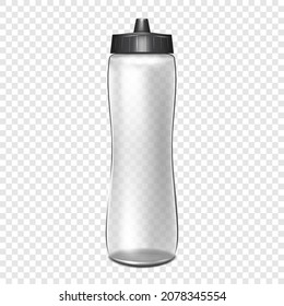 Clear water bottle on transparent background. Realistic vector mockup. Blank fitness sport flask mock-up