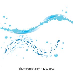 Clear water with bubbles and a school of fish.