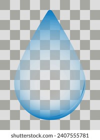 Clear water drop isolated on transparent background. Ecology, skin care, pure water vector symbol