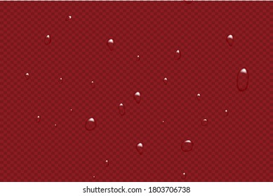El agua transparente cae sobre el fondo rojo, ilustración vectorial realista.
