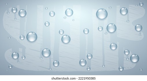 Clear Water Drops on Smooth Surface with Condensate. Realistic vector illustration. Horizontal Background.