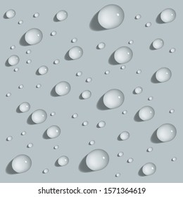 Clear Water Drops. Round Waterdrops On Blue Surface. Realistic Vector Illustration.