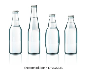 Clear Water Glass Bottles Isolated On White. EPS10 Vector