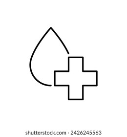 Clear water icon. Simple outline style. Plus, drop water, medical, emergency, infusion, addition, cross, nature, health concept. Thin line symbol. Vector illustration isolated.
