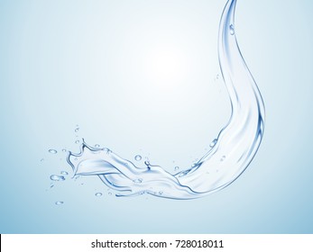 clear water pouring down isolated on light blue background, 3d illustration