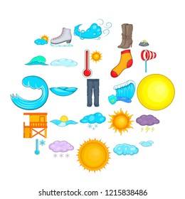 Clear weather icons set. Cartoon set of 25 clear weather vector icons for web isolated on white background