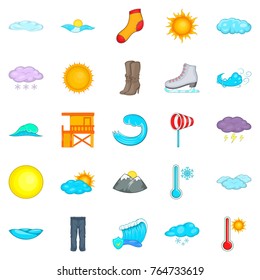 Clear weather icons set. Cartoon set of 25  weather vector icons for web isolated on white background