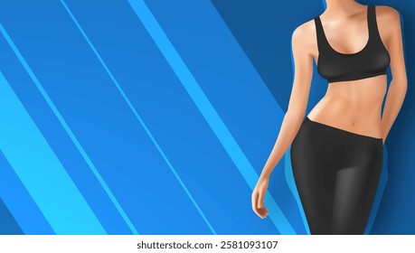 Clear Web Banner For Your AD Of Fitness Club. Silhouette Of Athletic Girl. EPS10 Vector