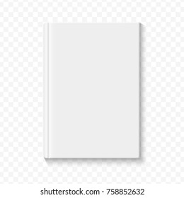 Clear white blank book cover template on the alpha transperant background with smooth soft shadows. Vector illustration.