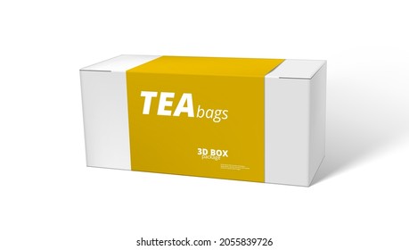 Caja Blanca Limpia Para Bolsas De Té Con Etiqueta Amarilla. Vector EPS10