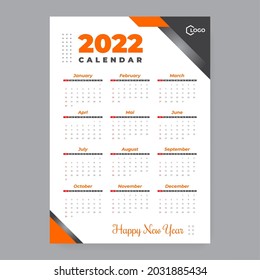 Clear White Calendar 2022 Orange Details Stock Vector (Royalty Free ...