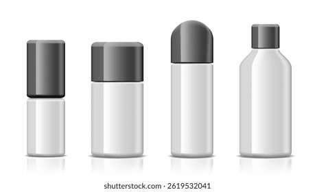 Clear White Cosmetic Products Bottles Or Tubes Set. EPS10 Vector