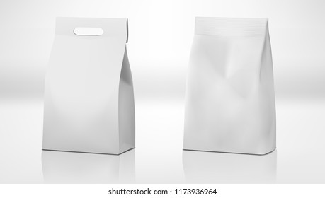 Clear White Craft Paper Bag Pack With Handle And Without. EPS10 Vector