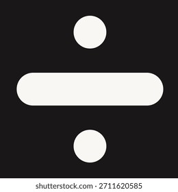 Um símbolo de divisão claro e branco centralizado em um plano de fundo preto sólido, representando a operação matemática.
