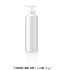 Clear, white  metal Bottles for Soap mockup design. 3d rendering vector containers. 