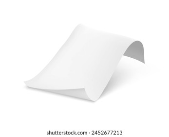 Clear White Paper Sheet Flying Isolated On White Background. EPS10 Vector