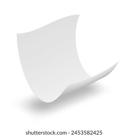 Clear White Paper Sheet Flying Isolated On White Background. EPS10 Vector