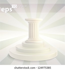 Clear white stair step podium stage with classic white column over it, eps10 vector copyspace composition