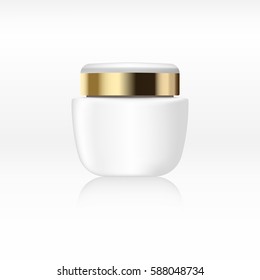 clear white vector cream jar, container for cosmetic products on abstract background for ad. Realistic 3d mockup, cosmetic template in vector. original design.