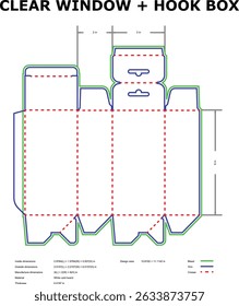 Clear window hook box packaging template design diagram