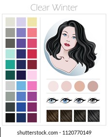 Clear winter. Color type of appearance of women. With a palette of colors suitable for this type of appearance. 
