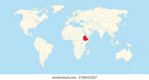 klare Weltkarte Grafik zeigt die genaue geografische Lage der Ethiopie in rot hervorgehoben