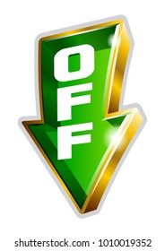 Clearance, big sale arrow banner with word off. Can be used as banner, product label, sticker in printed material like brochure, flyer or as any kind of decoration. Vector illustration.