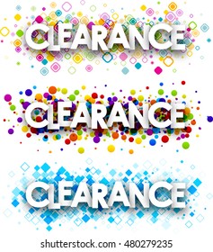 Clearance colour banners set. Vector paper illustration.